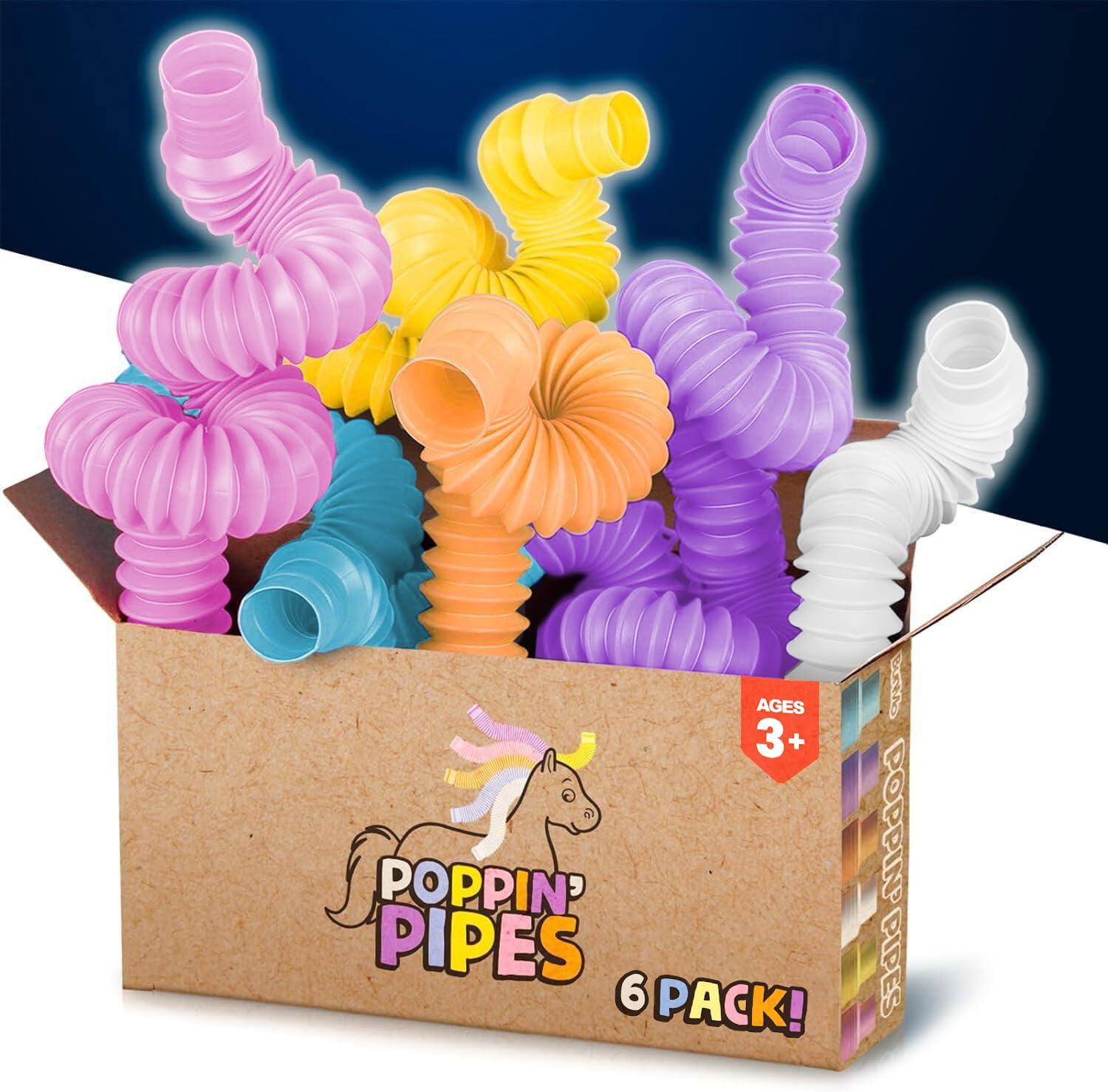 BUNMO Stocking Stuffers for Kids - Pop Tubes - Sensory Toys - Toddler Toys - Imaginative Play & Stimulating Creative Learning - Stocking Stuffers for Toddlers - 4 Pack Large