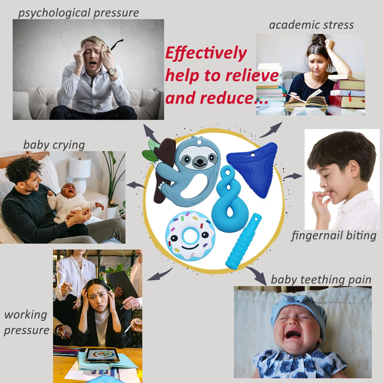 Chew Necklaces for Sensory Kids Boys Girls, 6 Pack Chewy Necklace Sensory Toys for Kids with Autism, Silicone Oral Motor Aids Chew Toys for Children Adults Reduce Fidgeting