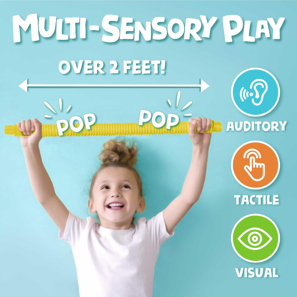 BUNMO Stocking Stuffers for Kids - Pop Tubes - Sensory Toys - Toddler Toys - Imaginative Play & Stimulating Creative Learning - Stocking Stuffers for Toddlers - 4 Pack Large