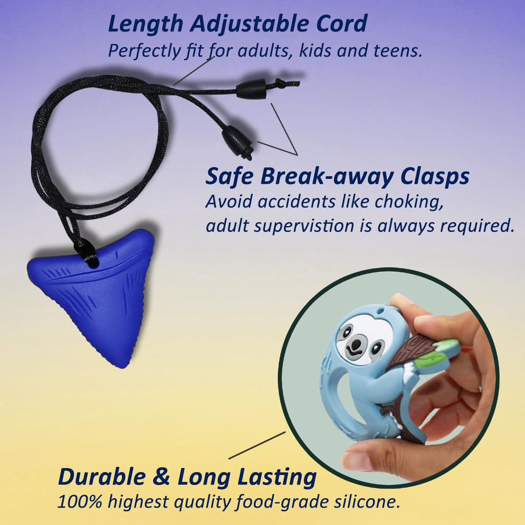 Chew Necklaces for Sensory Kids Boys Girls, 6 Pack Chewy Necklace Sensory Toys for Kids with Autism, Silicone Oral Motor Aids Chew Toys for Children Adults Reduce Fidgeting