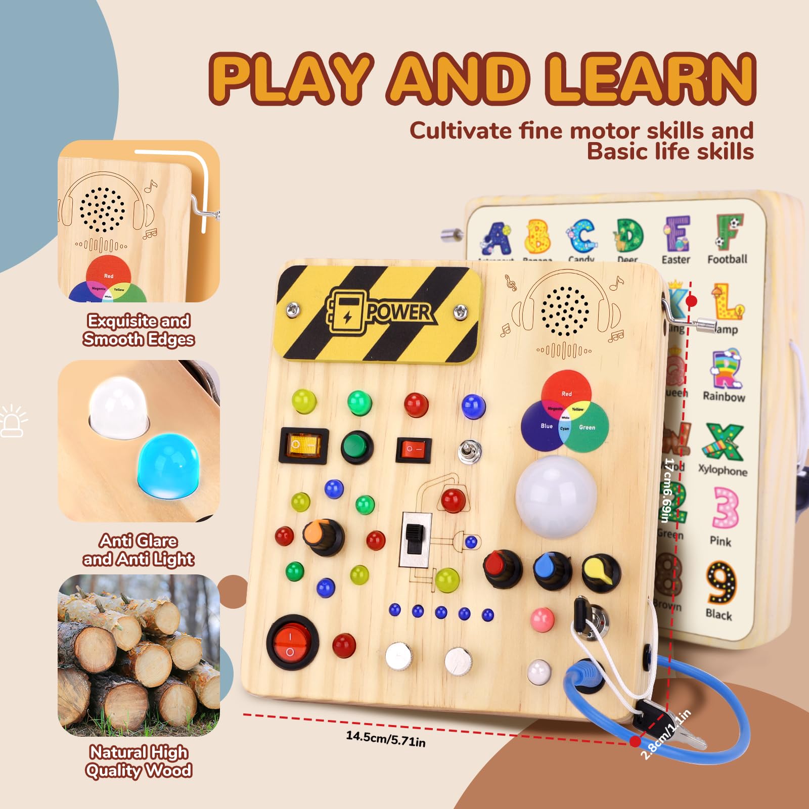 Busy Board,Montessori Toys for 1-3 Year Old Boys & Girls,Travel Educational Learning Activities for Toddlers,Sensory Toy for Kids with Autism (Busy Board v5)