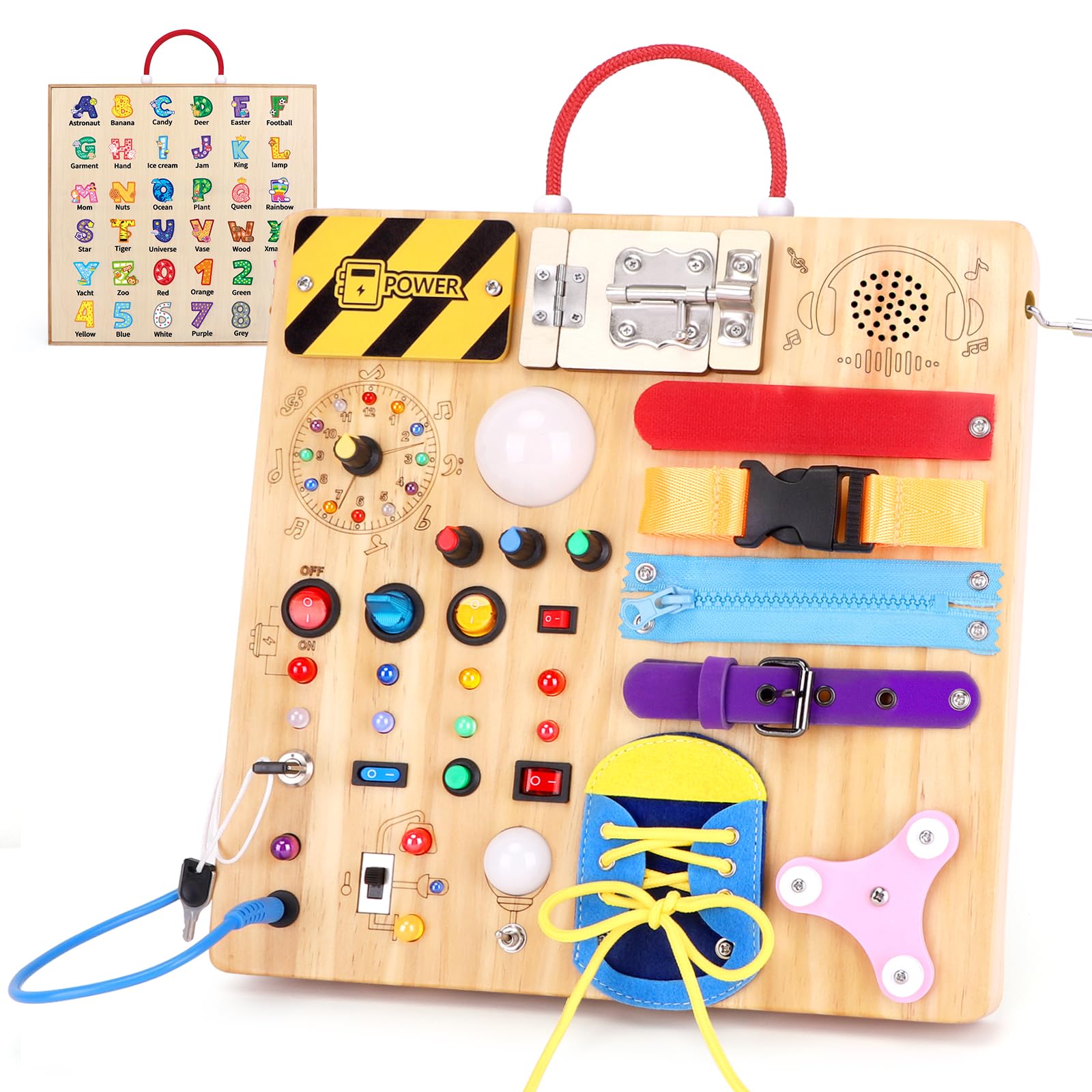 Busy Board,Montessori Toys for 1-3 Year Old Boys & Girls,Travel Educational Learning Activities for Toddlers,Sensory Toy for Kids with Autism (Busy Board v5)
