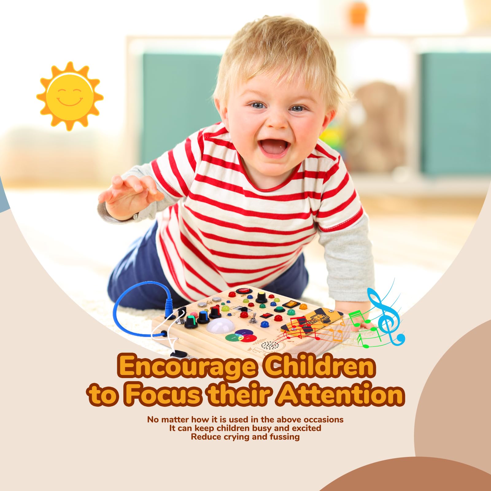 Busy Board,Montessori Toys for 1-3 Year Old Boys & Girls,Travel Educational Learning Activities for Toddlers,Sensory Toy for Kids with Autism (Busy Board v5)