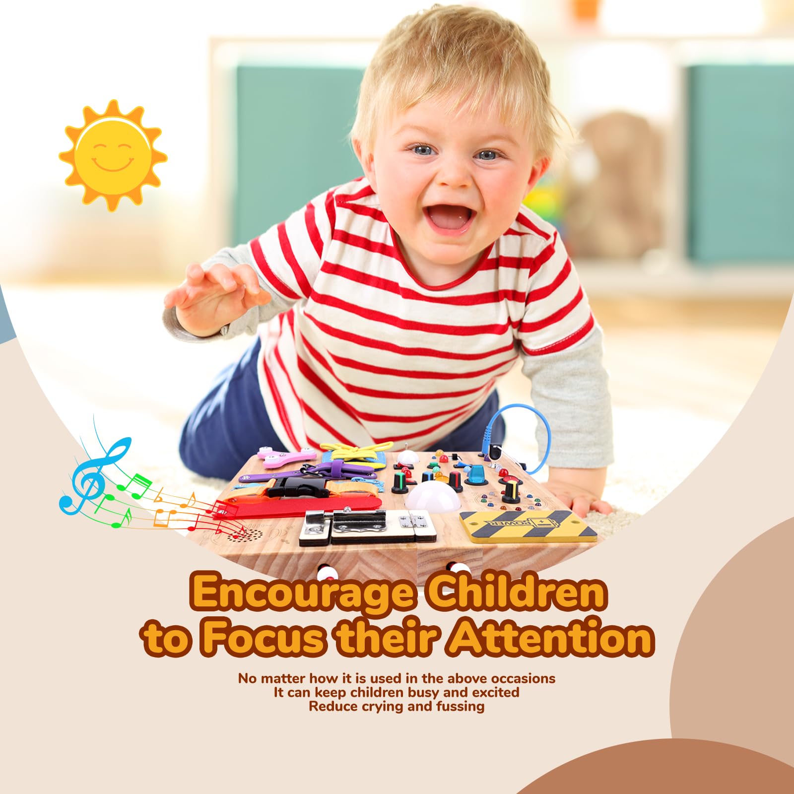 Busy Board,Montessori Toys for 1-3 Year Old Boys & Girls,Travel Educational Learning Activities for Toddlers,Sensory Toy for Kids with Autism (Busy Board v5)