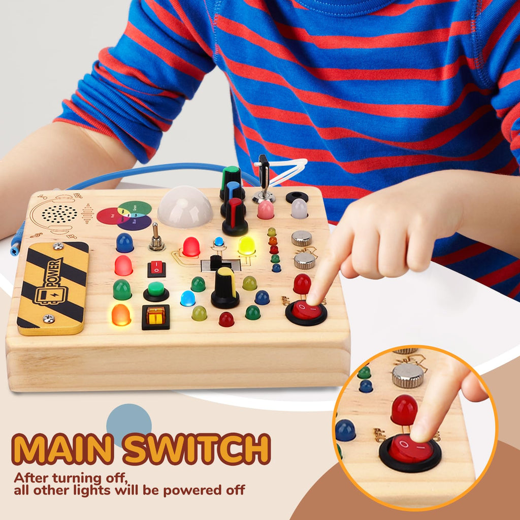 Busy Board,Montessori Toys for 1-3 Year Old Boys & Girls,Travel Educational Learning Activities for Toddlers,Sensory Toy for Kids with Autism (Busy Board v5)