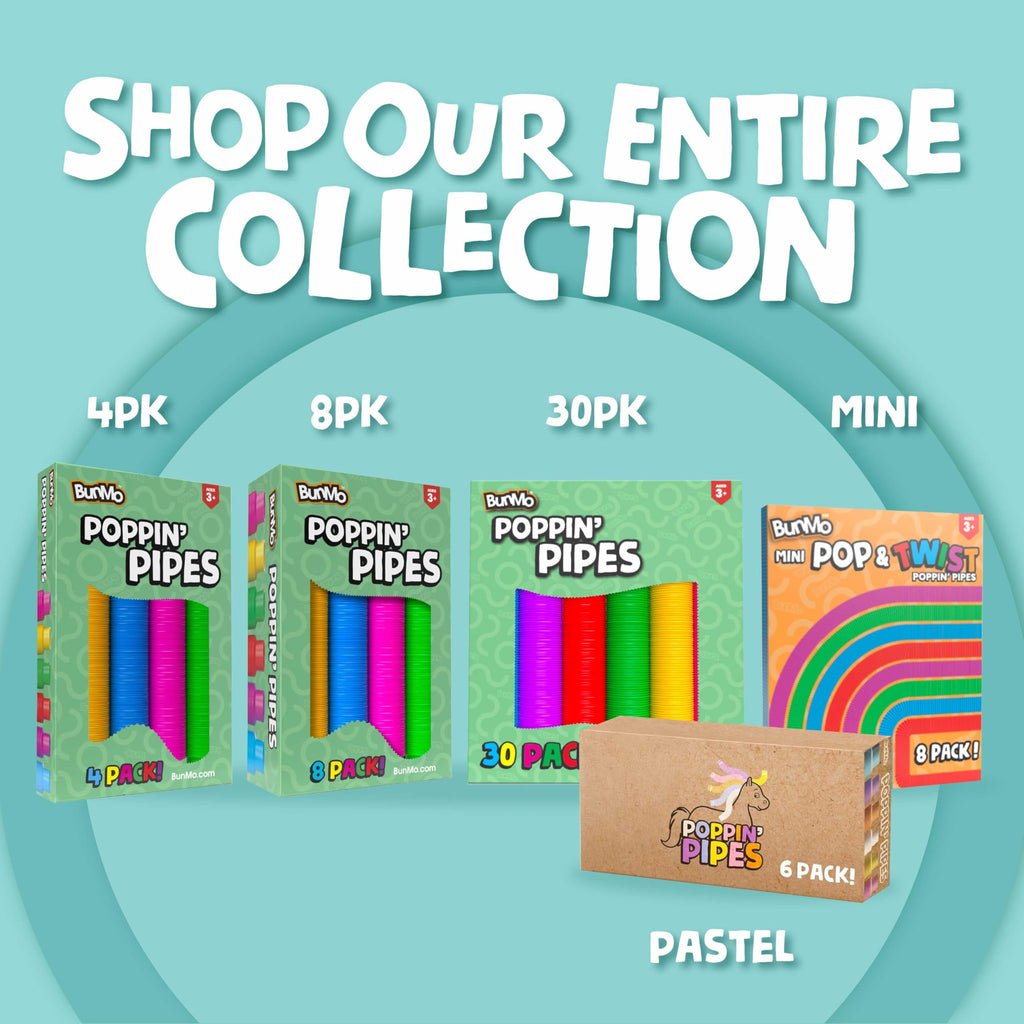 BUNMO Stocking Stuffers for Kids - Pop Tubes - Sensory Toys - Toddler Toys - Imaginative Play & Stimulating Creative Learning - Stocking Stuffers for Toddlers - 4 Pack Large