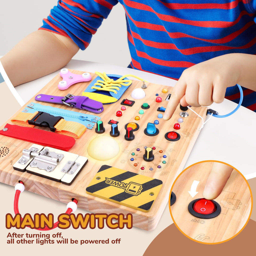 Busy Board,Montessori Toys for 1-3 Year Old Boys & Girls,Travel Educational Learning Activities for Toddlers,Sensory Toy for Kids with Autism (Busy Board v5)