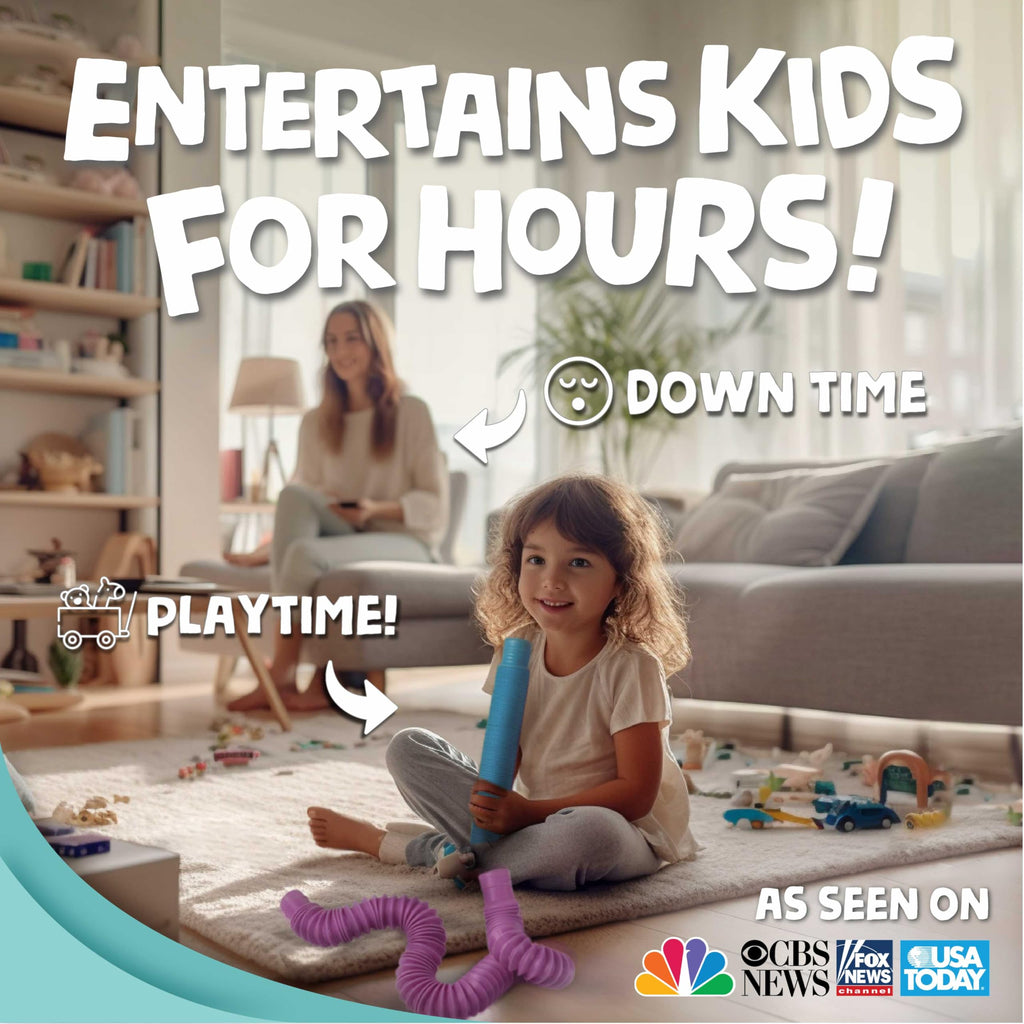 BUNMO Stocking Stuffers for Kids - Pop Tubes - Sensory Toys - Toddler Toys - Imaginative Play & Stimulating Creative Learning - Stocking Stuffers for Toddlers - 4 Pack Large