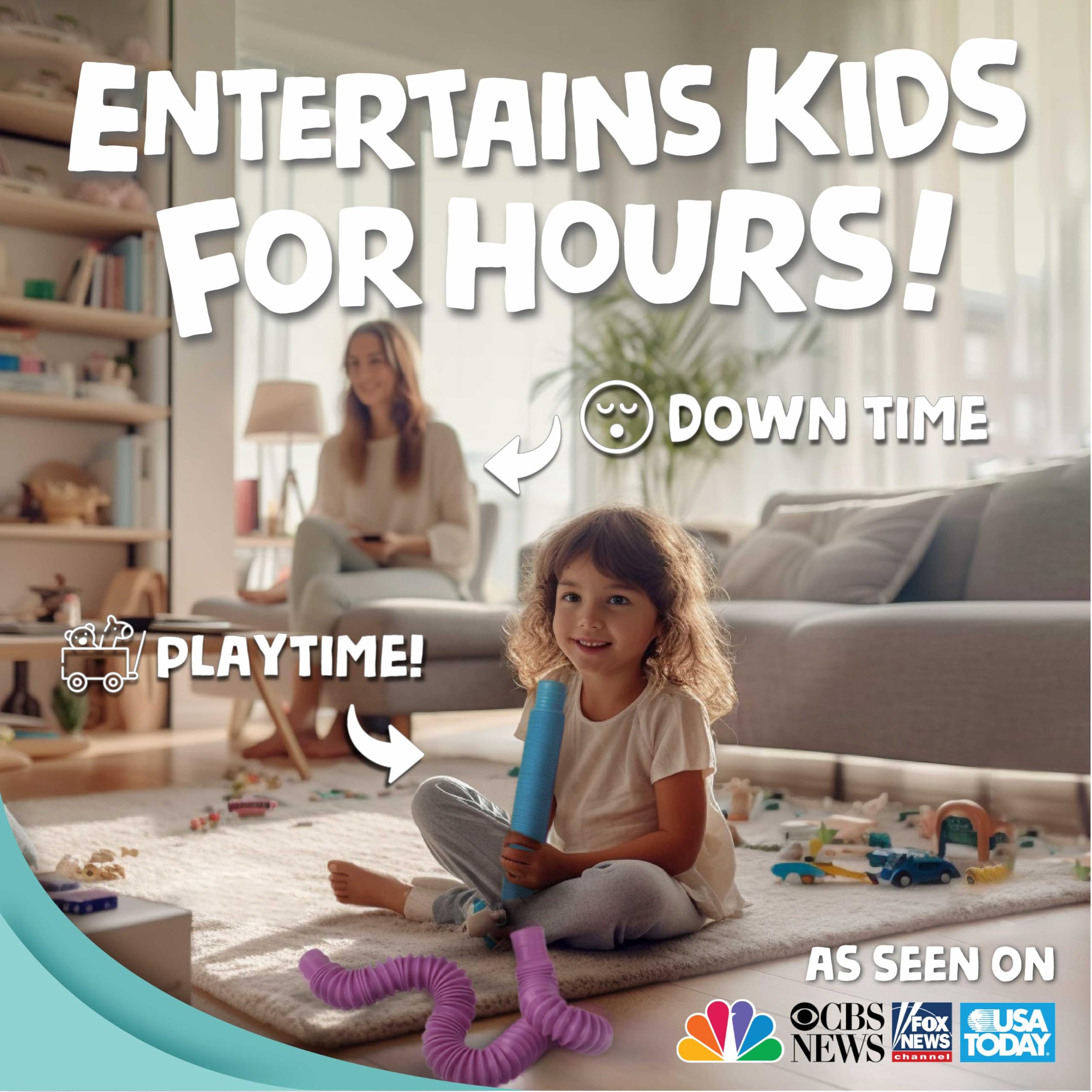 BUNMO Stocking Stuffers for Kids - Pop Tubes - Sensory Toys - Toddler Toys - Imaginative Play & Stimulating Creative Learning - Stocking Stuffers for Toddlers - 4 Pack Large