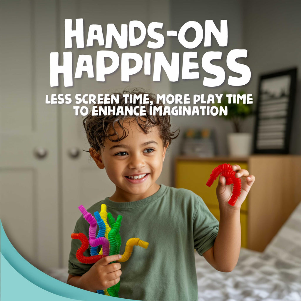 BUNMO Stocking Stuffers for Kids - Pop Tubes - Sensory Toys - Toddler Toys - Imaginative Play & Stimulating Creative Learning - Stocking Stuffers for Toddlers - 4 Pack Large