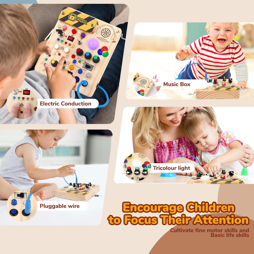 Busy Board,Montessori Toys for 1-3 Year Old Boys & Girls,Travel Educational Learning Activities for Toddlers,Sensory Toy for Kids with Autism (Busy Board v5)