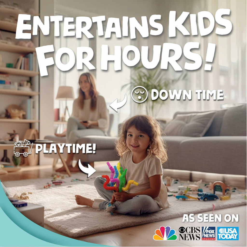 BUNMO Stocking Stuffers for Kids - Pop Tubes - Sensory Toys - Toddler Toys - Imaginative Play & Stimulating Creative Learning - Stocking Stuffers for Toddlers - 4 Pack Large