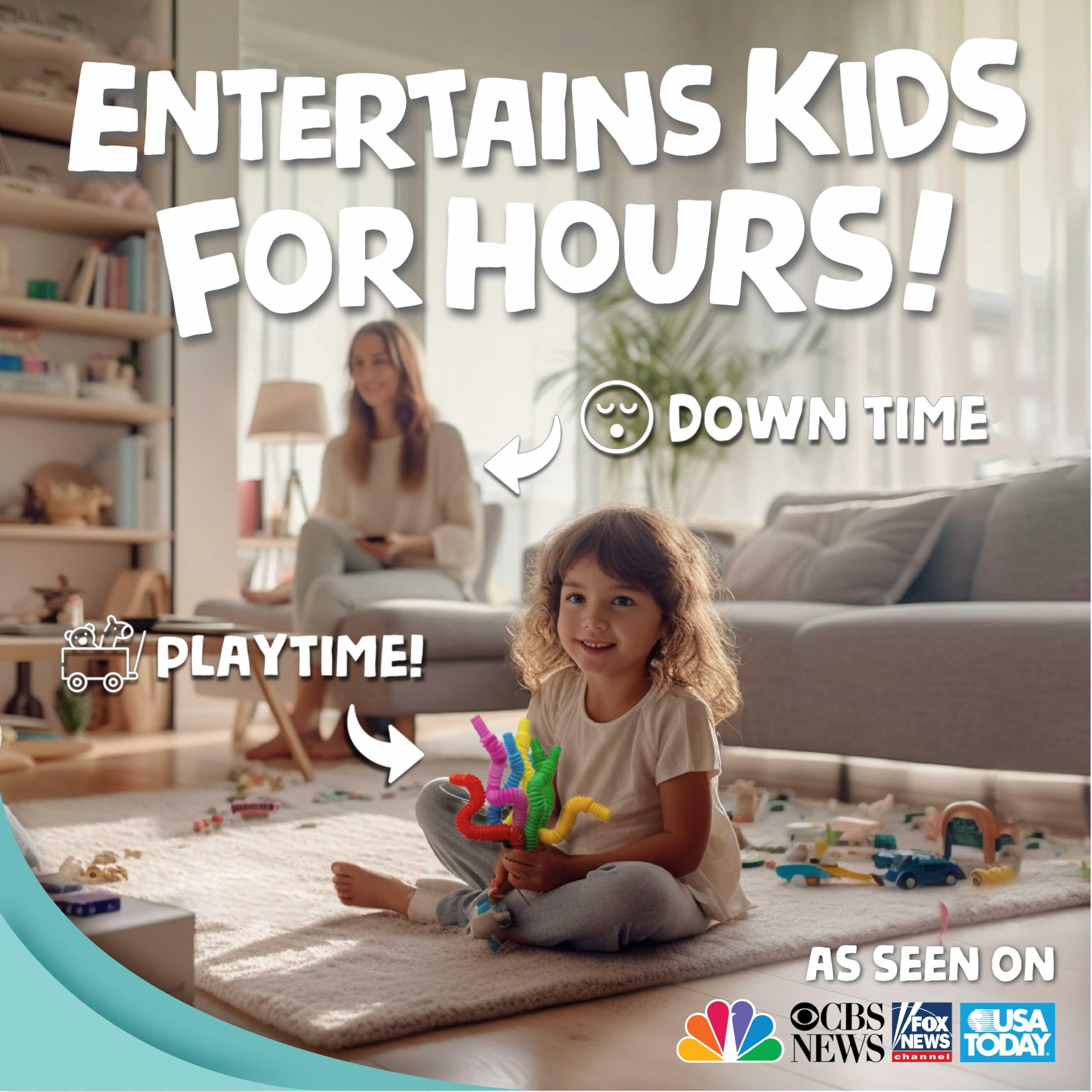 BUNMO Stocking Stuffers for Kids - Pop Tubes - Sensory Toys - Toddler Toys - Imaginative Play & Stimulating Creative Learning - Stocking Stuffers for Toddlers - 4 Pack Large