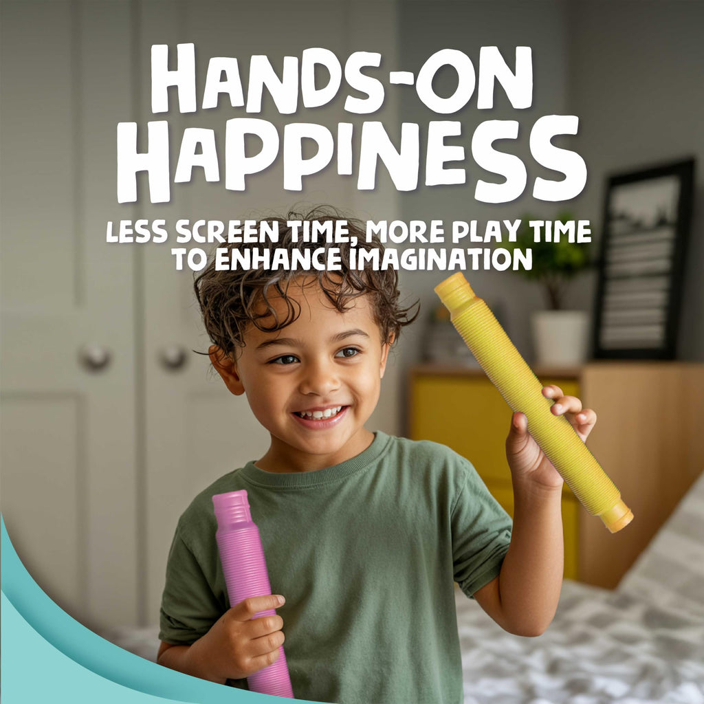 BUNMO Stocking Stuffers for Kids - Pop Tubes - Sensory Toys - Toddler Toys - Imaginative Play & Stimulating Creative Learning - Stocking Stuffers for Toddlers - 4 Pack Large