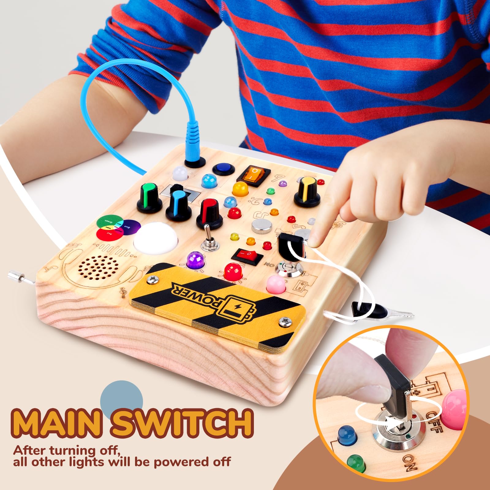 Busy Board,Montessori Toys for 1-3 Year Old Boys & Girls,Travel Educational Learning Activities for Toddlers,Sensory Toy for Kids with Autism (Busy Board v5)