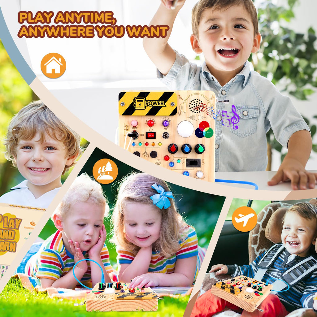 Busy Board,Montessori Toys for 1-3 Year Old Boys & Girls,Travel Educational Learning Activities for Toddlers,Sensory Toy for Kids with Autism (Busy Board v5)