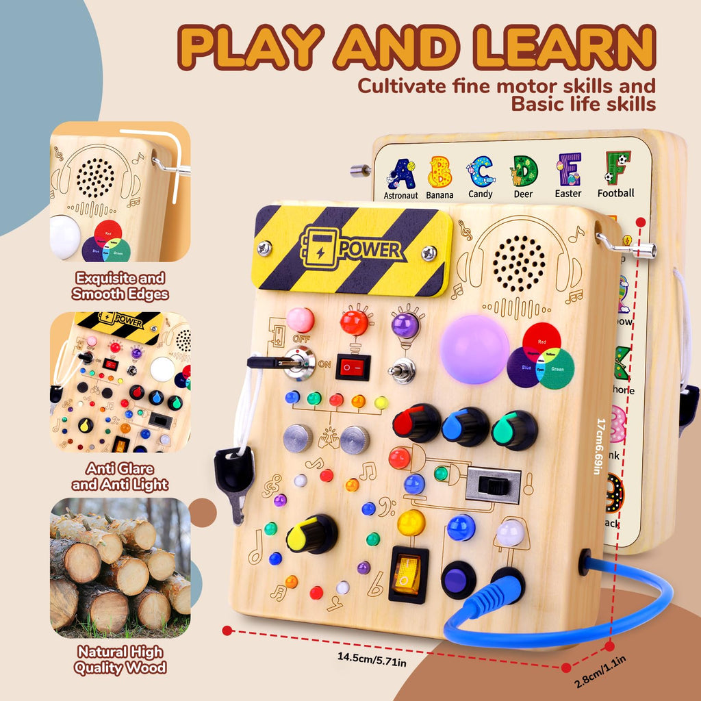 Busy Board,Montessori Toys for 1-3 Year Old Boys & Girls,Travel Educational Learning Activities for Toddlers,Sensory Toy for Kids with Autism (Busy Board v5)