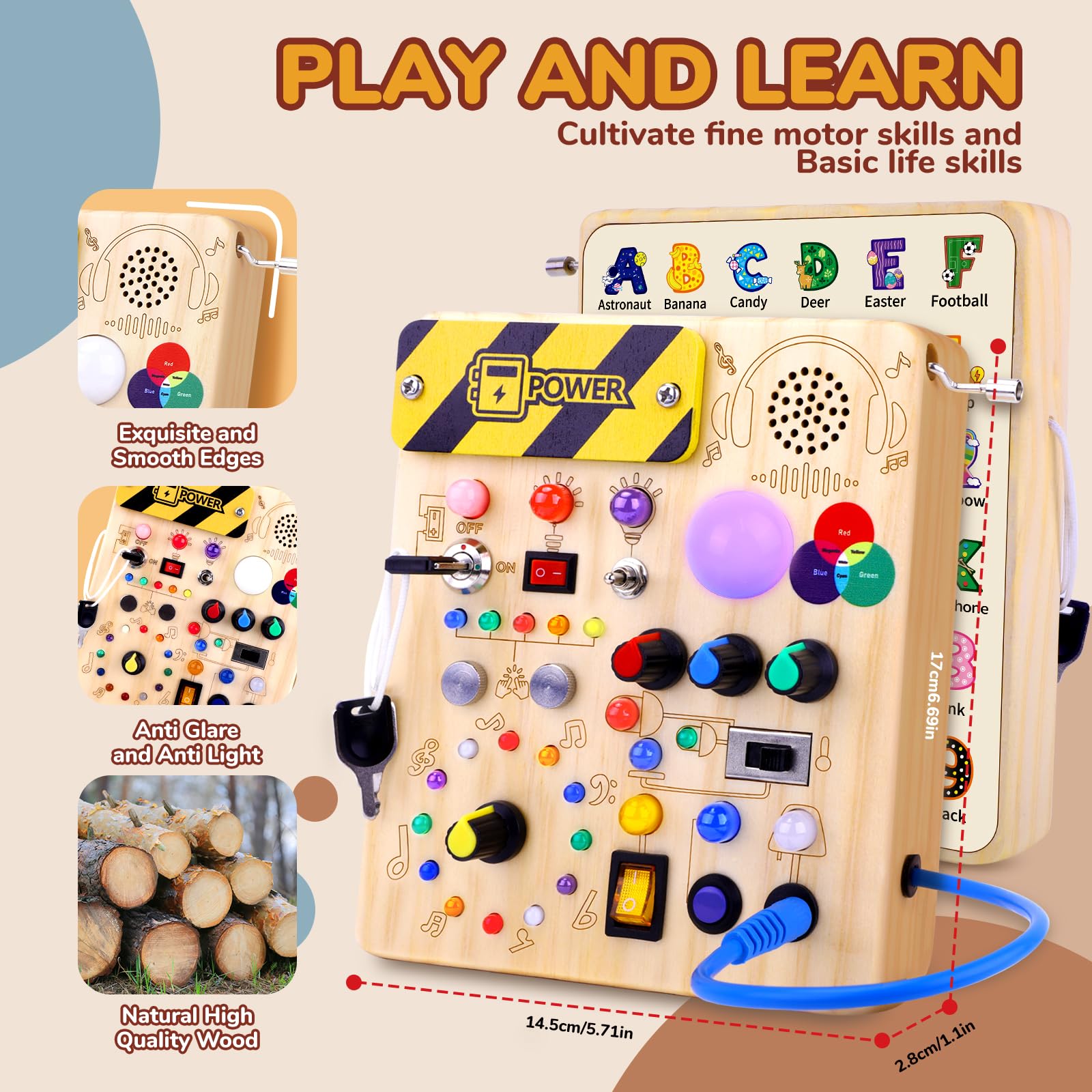 Busy Board,Montessori Toys for 1-3 Year Old Boys & Girls,Travel Educational Learning Activities for Toddlers,Sensory Toy for Kids with Autism (Busy Board v5)